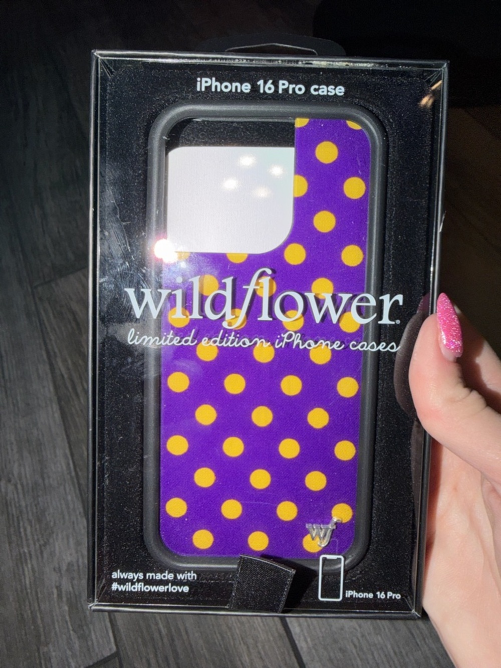 NIB Wildflower Case- Compatible With IPhone 16 Pro Polka Dot - Purple & Yellow